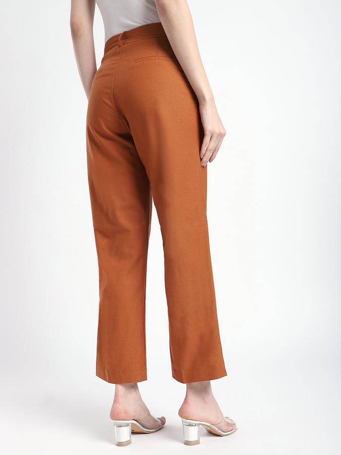 Women Cotton Straight Leg High Rise Solid Pants