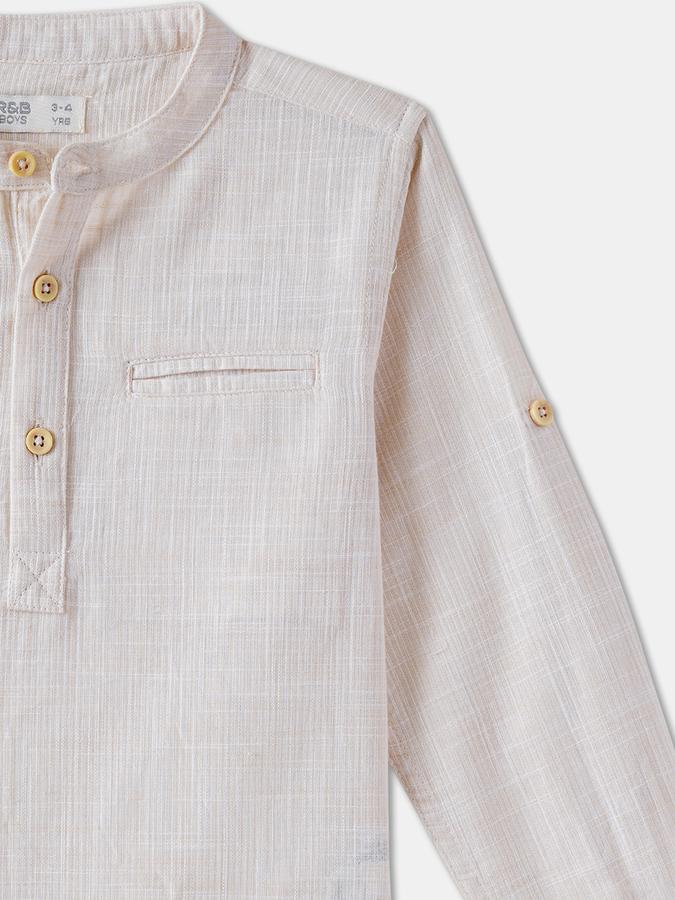 Boys Regular Fit Full Sleeve Mandarin Collar Shirt