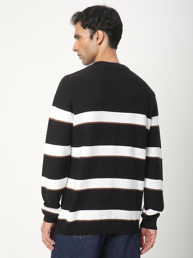 Men Cotton Regular Fit Crew Neck Striped Sweater