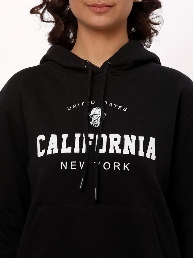 Women Cotton Blend Regular Fit Hooded Graphic Sweatshirt