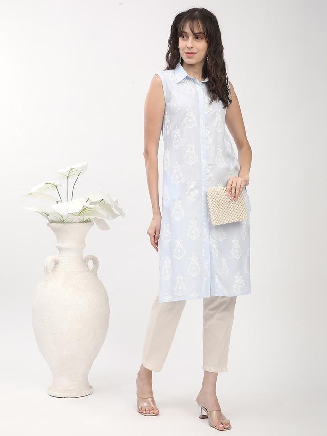 Women Viscose Straight Fit Shirt Collar Printed Kurta