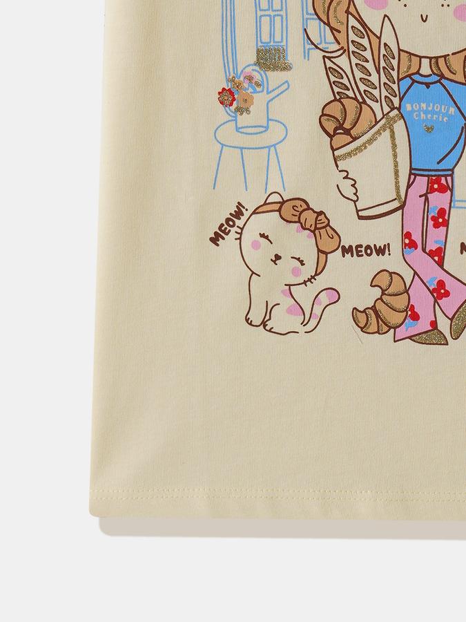 Girls Cotton Regular Fit Crew Neck Graphic T-shirt