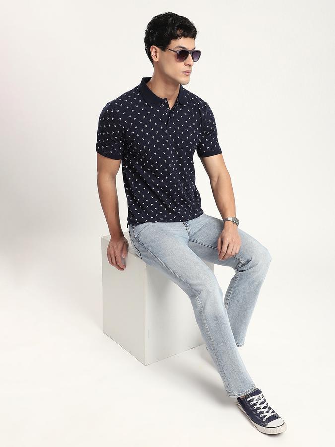 Men Cotton Slim Fit Polo Neck Graphic T-shirt