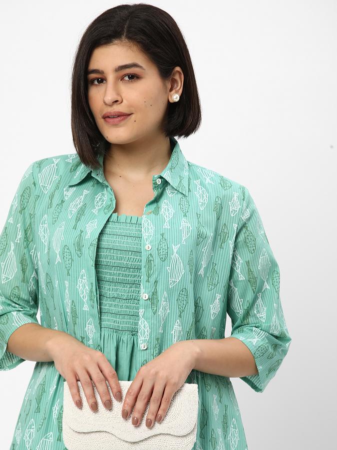 R&B Women's Printed Cotton 2Pcs Kurta Jacket Set 3Q Sleeve