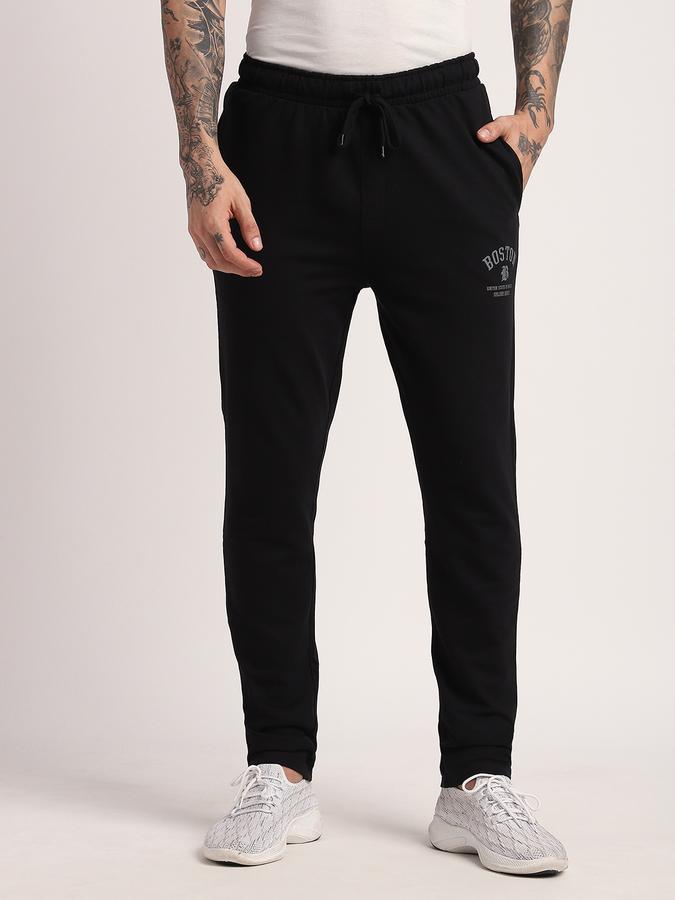 Men Cotton Regular Fit Drawstring Waist Open Hem Trackpants