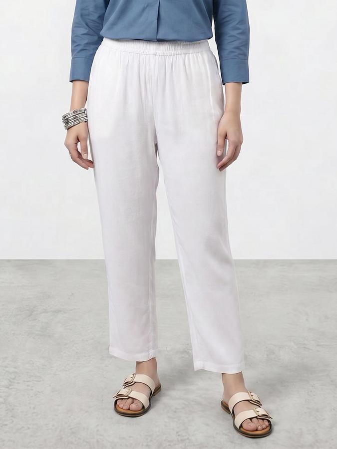 R&B Women White Solid Regular Fit Ethnic Trouser