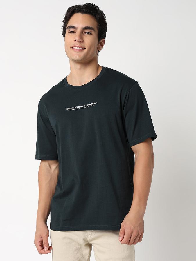 Men Cotton Relaxed Fit Crew Neck Typographic T-shirt