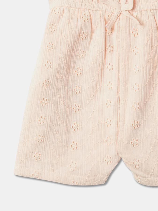 Girls Cotton Embroidered Puff Sleeve Button Back Dungaree