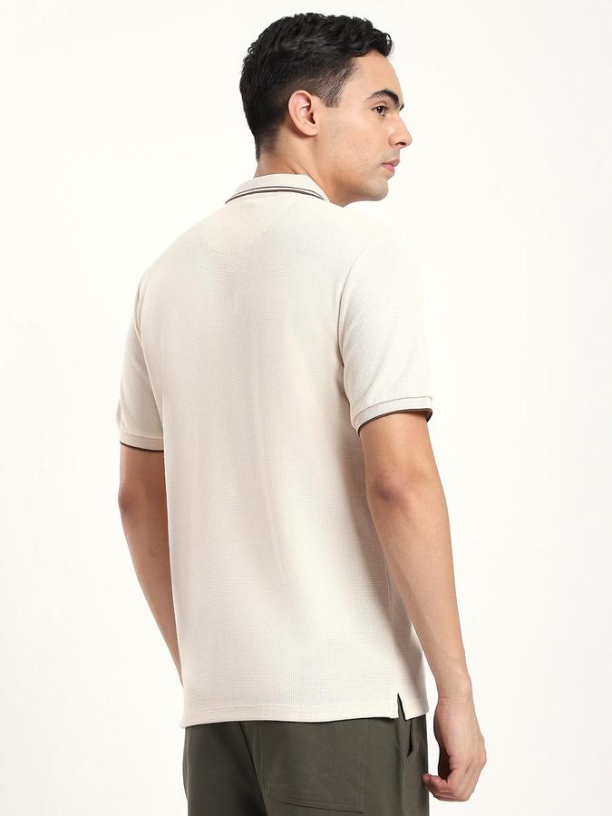 R&B Men Beige Solid Short Sleeves Polo Tshirt