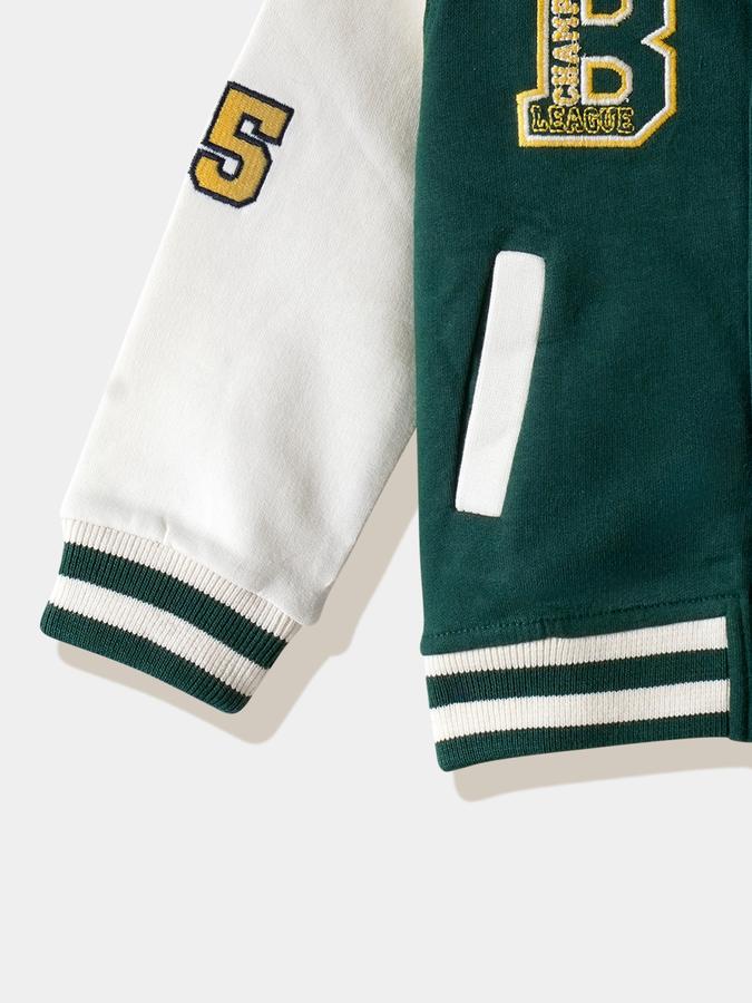 Boys Cotton Varsity Snap Embroidered Jacket