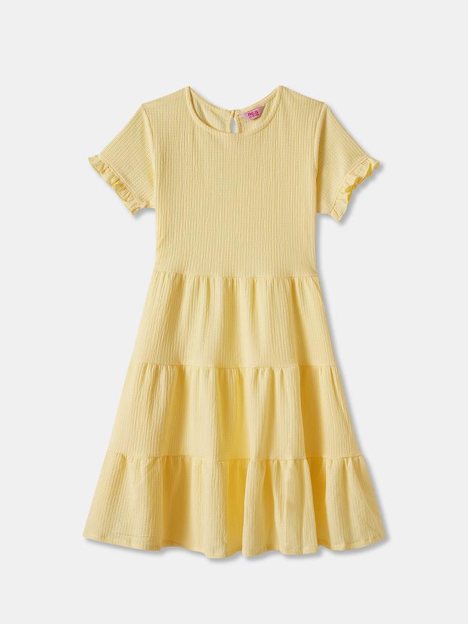 Girls Polyester A-Line Round Neck Tiered Dress