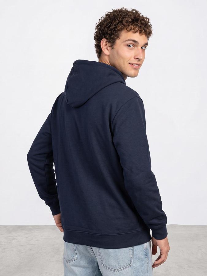 R&B Men Dark Blue Solid Hooded Long Sleeves Sweatshirt