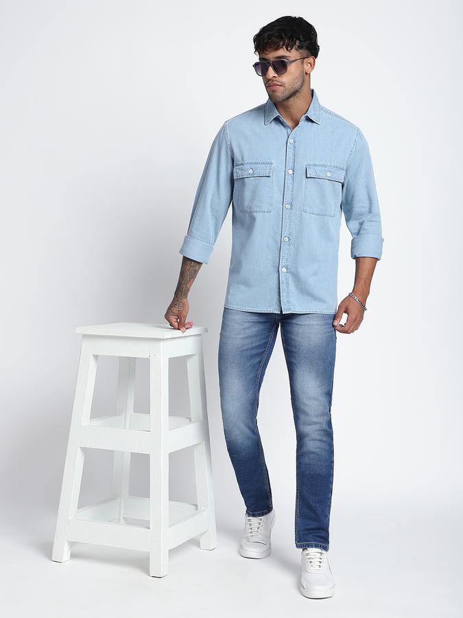 Men Cotton Regular Fit Point Collar Solid Shirt