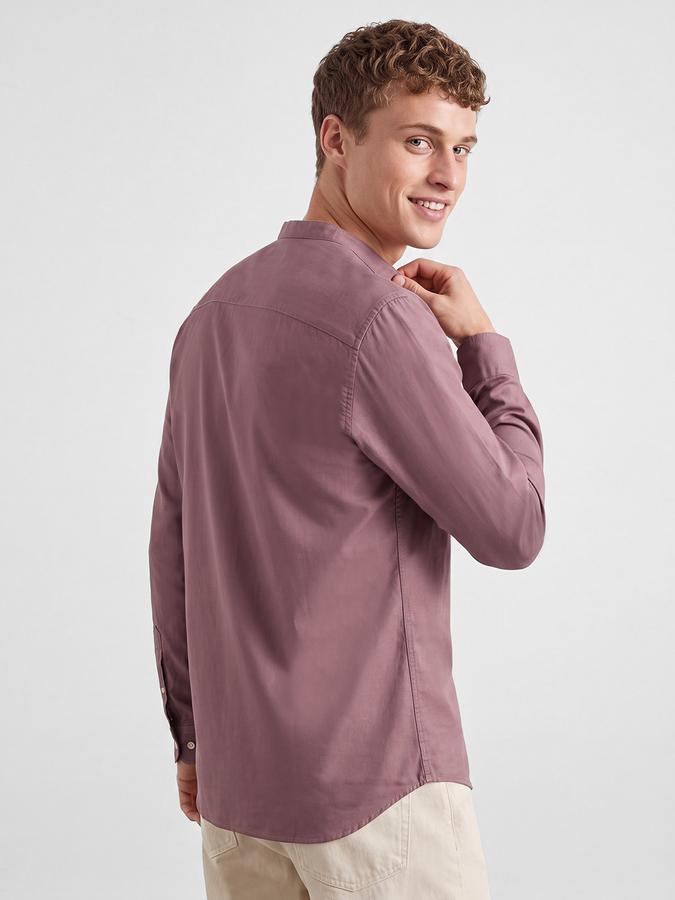 R&B Men's Mauve Long Sleeves Slub Mandarin Collar Shirt
