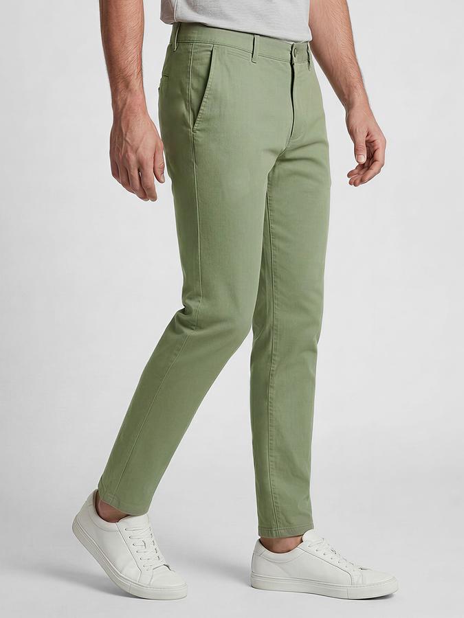 R&B Green Solid Men Mid-Rise Slim Fit Trouser