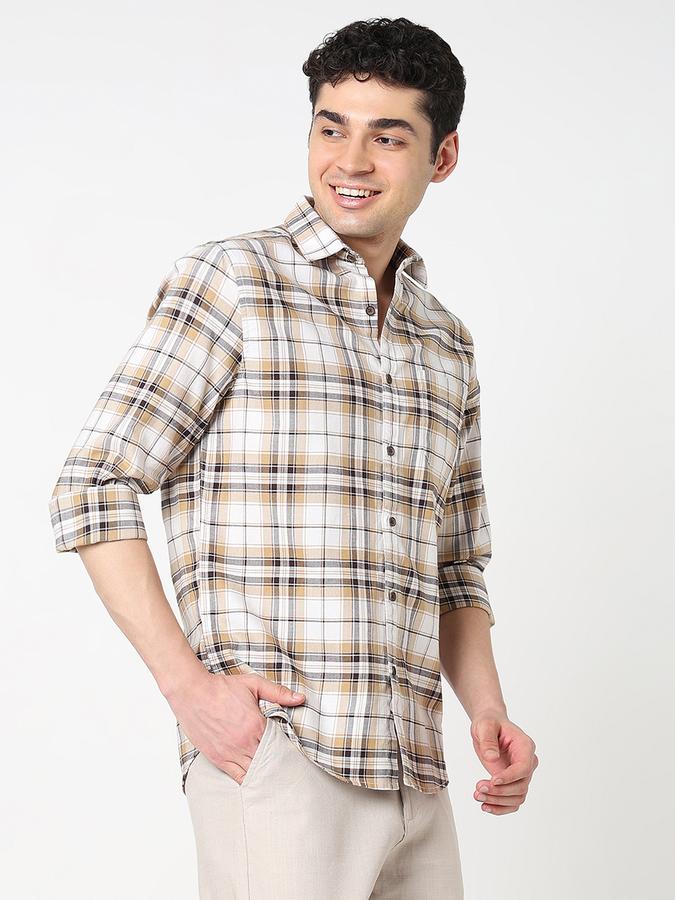 R&B Men's Beige Checked Shirt