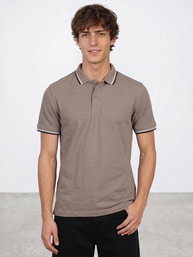 R&B Men Frappe Textured Short Sleeves Polo Collar T-Shirt