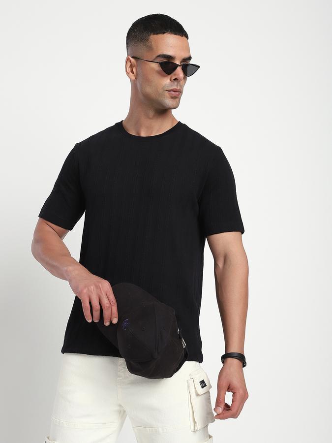 Men Cotton Regular Fit Crew Neck Textured T-shirt