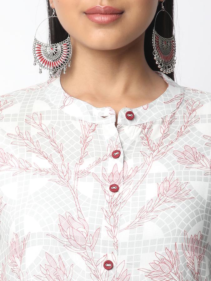 Women Rayon Straight Fit Mandarin Collar Printed Kurta