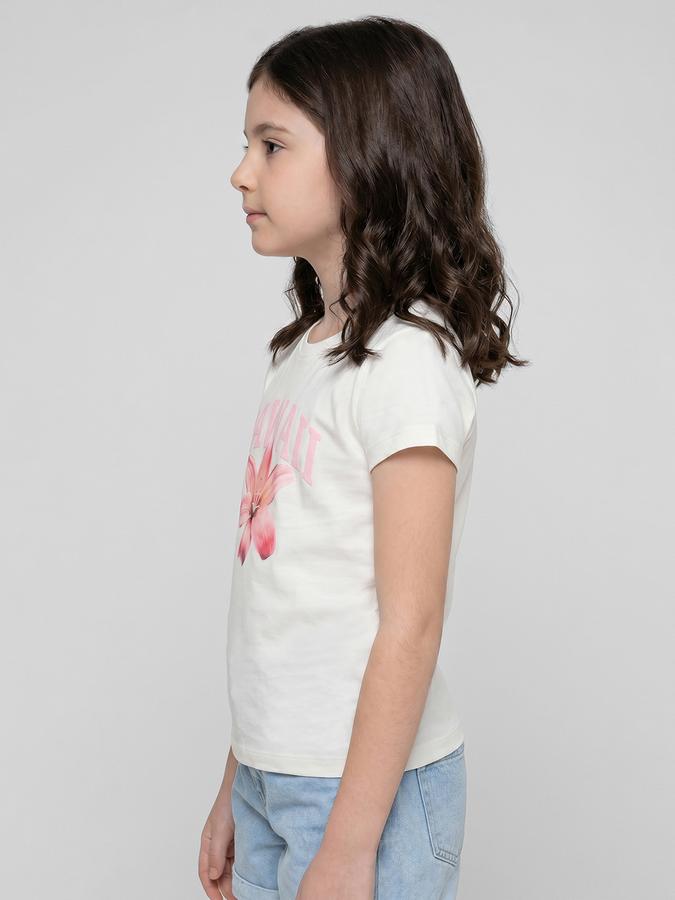 R&B White Graphic Print Girls Round Neck Regular Fit Short Sleeves T-Shirt 