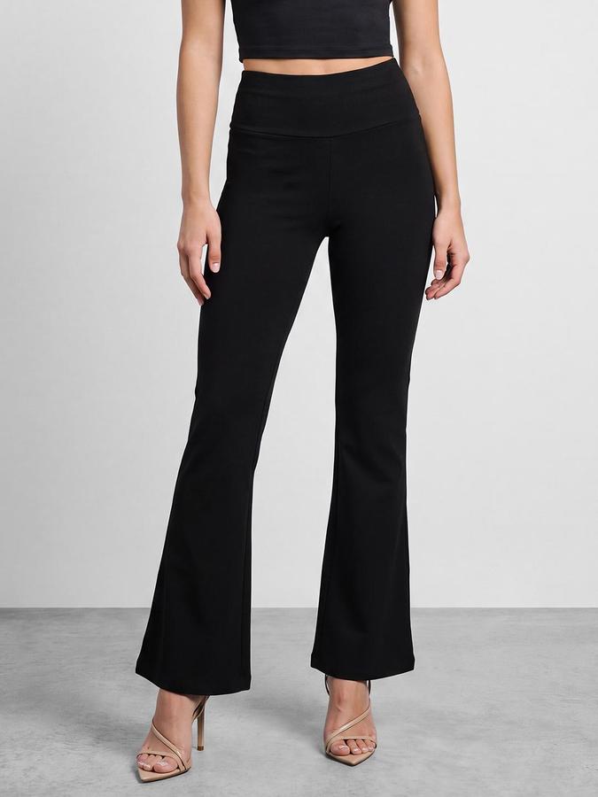 R&B Women Black Solid Mid Rise Casual Pant