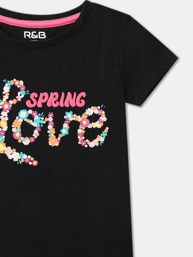 Girls Cotton Regular Fit Round Neck Graphic T-shirt