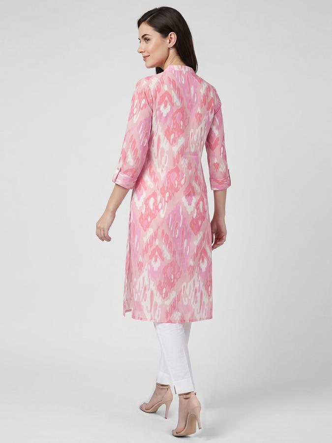R&B Pink Printed Women Three-Quarter Sleeves Mandarin Collar Kurta