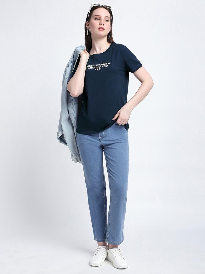 Women Cotton Regular Fit Crew Neck Slogan T-shirt