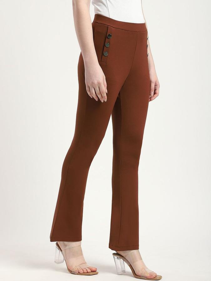 R&B Women Brown Solid Regular Fit Trousers