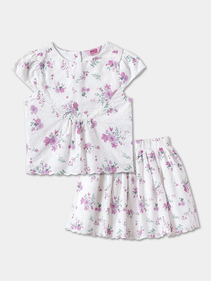 Girls Floral Print Cap Sleeve Woven Top and Skirt Set