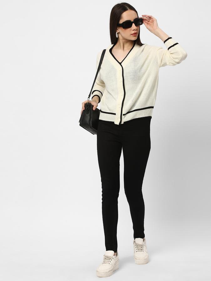 Women Acrylic Regular Fit V-Neck Solid Sweater