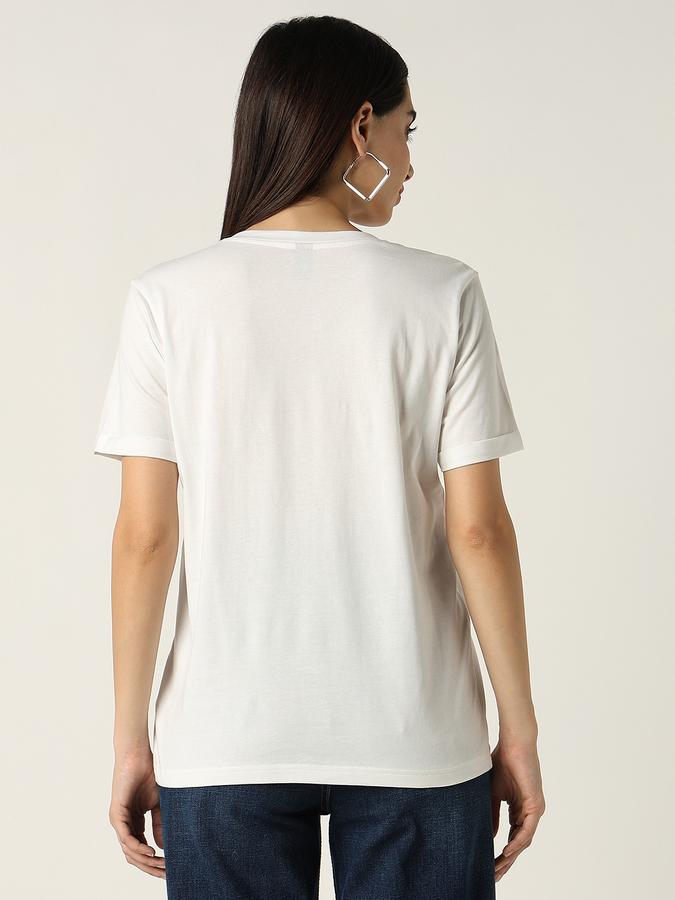 Women Cotton Relaxed Fit V-Neck Graphic Top