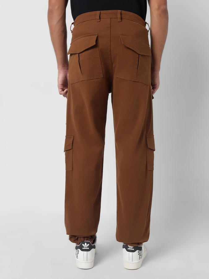 Men Cotton Regular Fit Drawstring Hem Cargo Trousers