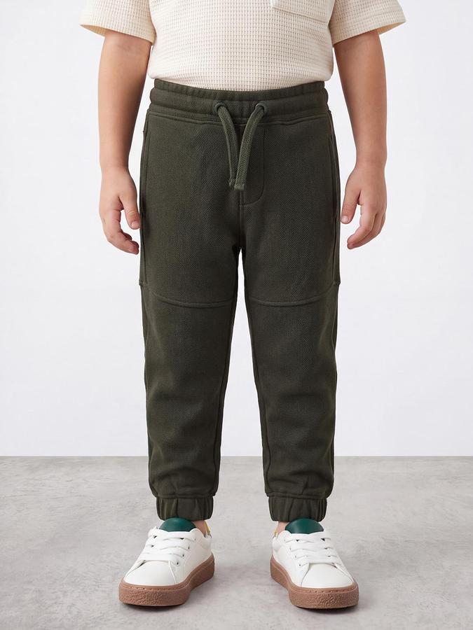 R&B Boys Olive Pure Cotton Solid Drawsting Joggers