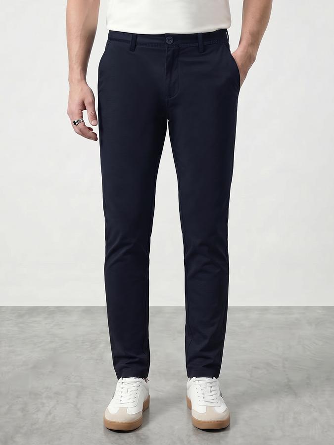 R&B Men's Navy Blue Slim Fit Trousers