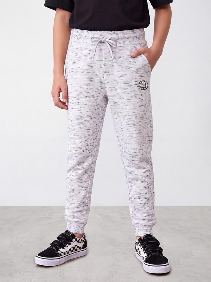 R&B Boys White Printed Pure Cotton Mid Rise Joggers