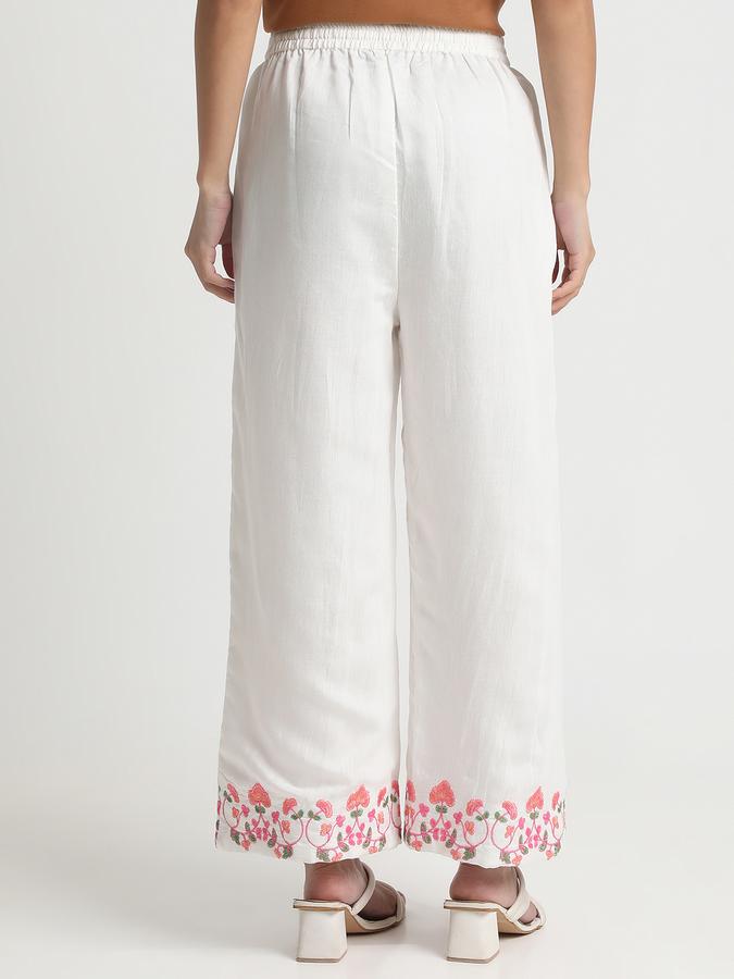 R&B Women's White Embroidered Palazzo