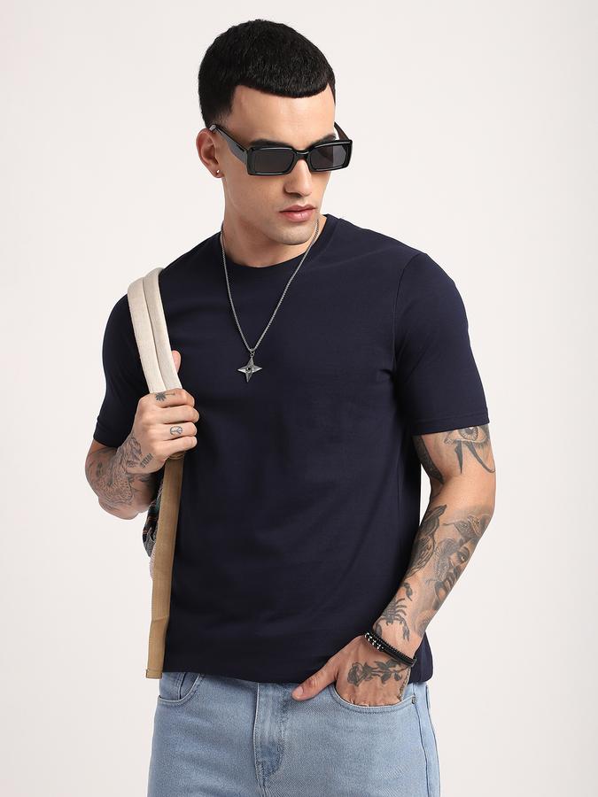 Men Cotton Regular Fit Crew Neck Solid T-shirt