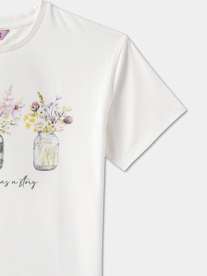 R&B Girls' Black Printed T-Shirt