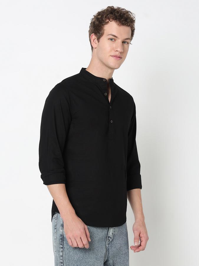 HALF PLACKET KURTA SHIRT - SLUB SHIRT SOLID SINGLE POCKET SLIM FIT image number 3