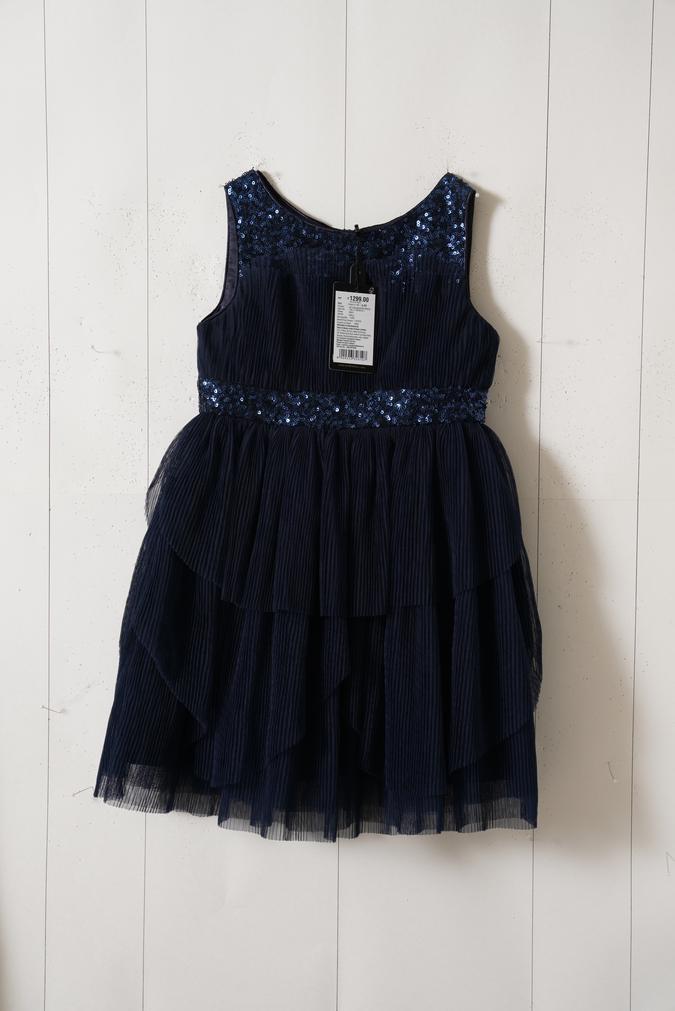 Girls Polyester Fit And Flare Round Neck Sequined Dress