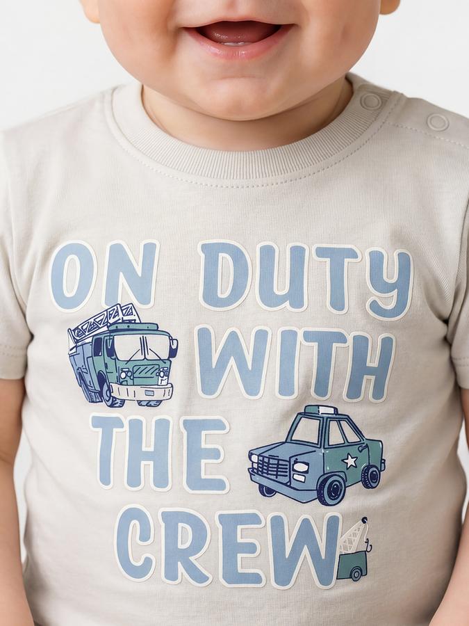 R&B Boys Grey Short sleeve Round Neck Little Exlplorers Typography Graphics Soft Touch Pure Cotton T-Shirt