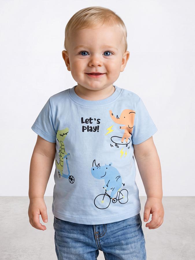 R&B Boys Blue Graphic Printed  Short Sleeves Pure Cotton T-shirt