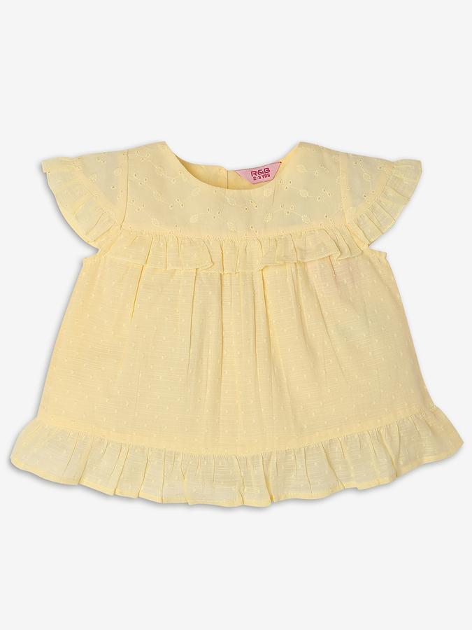 Girls Self-Design Ruffled Sleeve Round Neck Top
