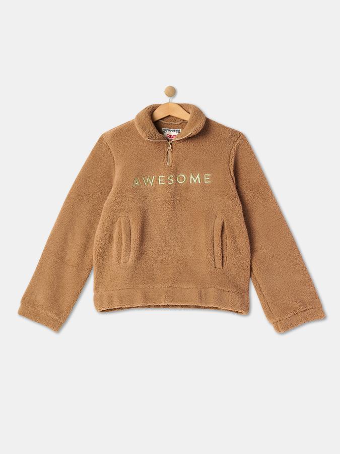 Girls Polyester Regular Fit Crew Neck Pullover Solid Sweatshirt