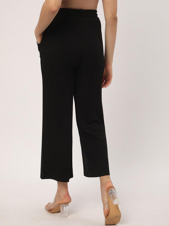 R&B Women Black Solid Loose Fit Trousers