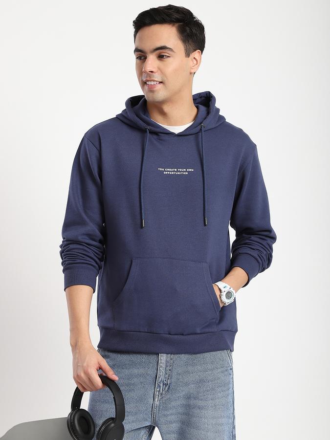 Men Fleece Regular Fit Hooded Graphic Sweatshirt