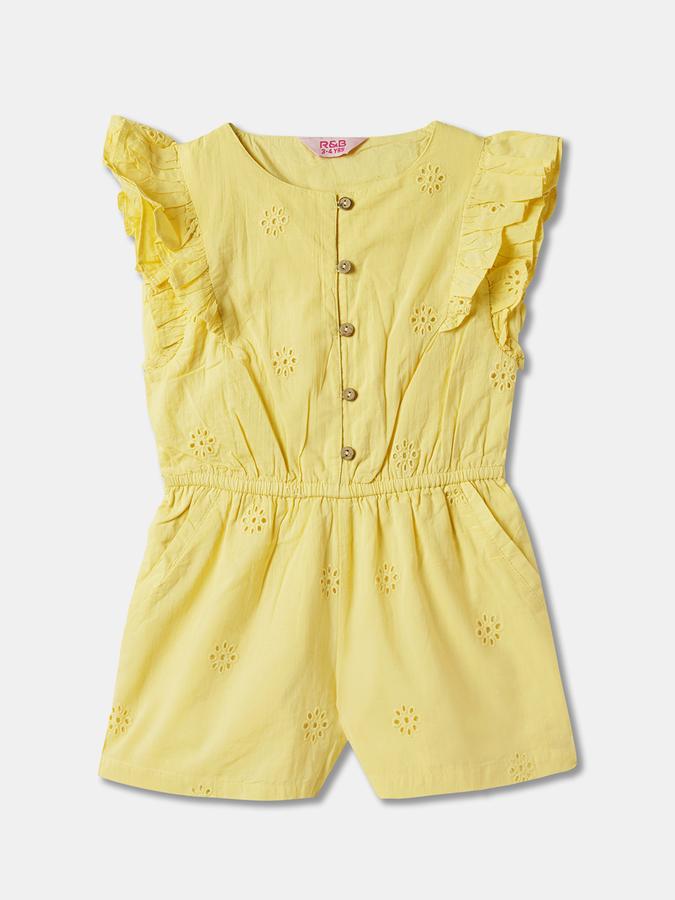 Girls Embroidered Ruffled Sleeveless Round Neck Playsuit Dress