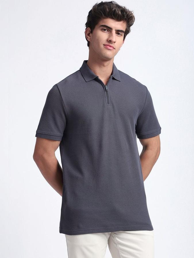 Men Cotton Regular Fit Polo Neck Solid T-shirt