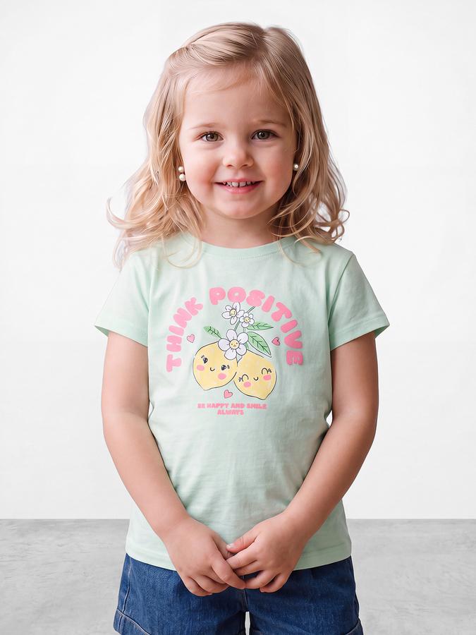 R&B Girls Green Graphic Print Short Sleeves Tshirt